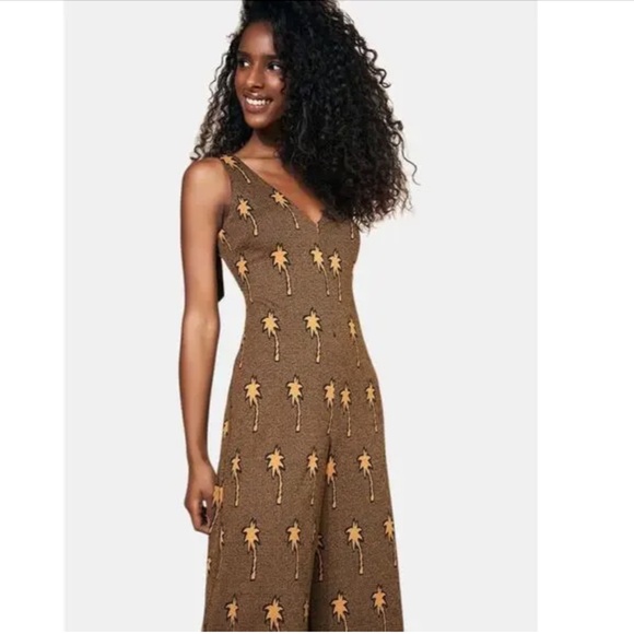 Anthropologie Hutch Mimi Brown Jumpsuit, Medium, Pineapple Knit Cropped Wide Leg - Picture 8 of 9